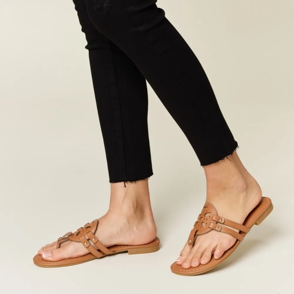 Tan Cutout Slip On Sandals - Picture 5 of 6